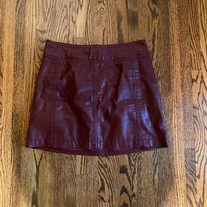 Free People Red/Burgundy Faux Leather Mini Skirt